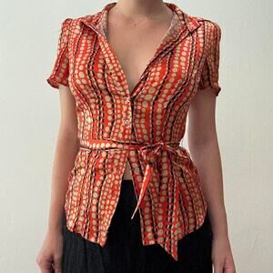Orange polka dot button up blouse